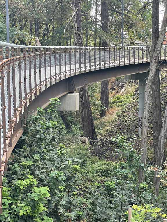 Red Electric Pedestrian Trail Bridge 